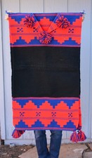 Traditional Handwoven Navajo Wool Rug Dress - Biil - Blue Red Black - Tassles picture