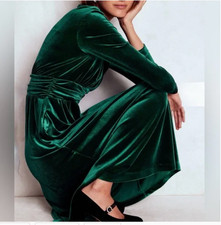 BODEN Tilda Velvet Midi Dress Size 10 L  Party Evening Green Tilda NWT picture
