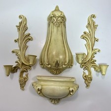 	Vintage Holland Mold Ceramic Lavabo & Candle Sconce Set  4 Pieces  picture