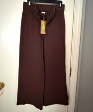 OGL Women’s Wide-Leg Pants Brown Ponte High Rise Zip Pockets Stretch S petite picture