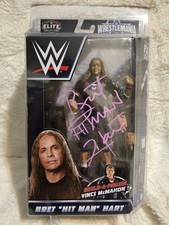 Bret Hart Signed WWE WrestleMania Elite Figure Pink Auto Inscribed picture