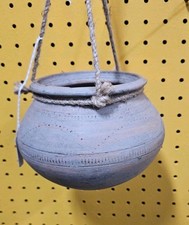 Hanging Clay Pot -  Unglazed  - Hand Designed picture