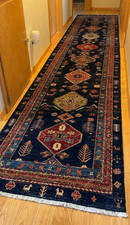 Handmade Navy Blue Runner Rug Wool Tribal Vintage Hallway Carpet Custom Size picture