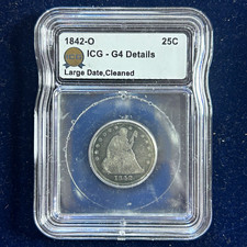 1842-O Seated Liberty Quarter 25C Large Date ICG G4 Details Cleaned picture