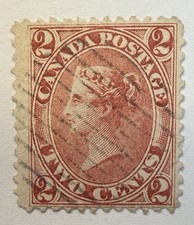 Canada #20a 1859 2c Victoria deep claret rose, perf 12x12 Used ; $125 UCV picture