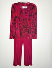 Chico's Travelers Floral Knit 3-Piece Set Cardigan Tank Pants Size 1 picture