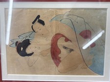 Japanese Shunga Edo Art Framed Antique Vintage Japan Spring Pictures picture