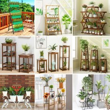 Metal/Wooden Multi Tiered Plant Pot Stand Flowers Greener Indoor Outdoor Display picture