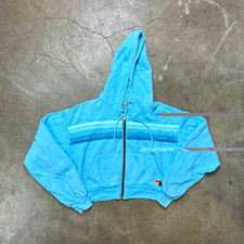 Aviator Nation Blue 5 Stripe Full Zip Cropped Fleece Hoodie Size XS picture