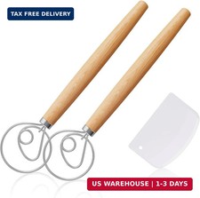 2 Pack 13-Inch Danish Dough Whisk with Dough Scraper, Premium Stainless Steel Br picture