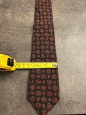 Isaia Napoli Silk Necktie Brown Red Geometric Circles 7 Fold picture