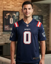 Christian Gonzalez #0 New England Patriots Navy Blue On-Field Men's Game Jersey picture