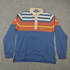 L.L. Bean Polo Shirt Mens Medium Multicolor Striped 100% Cotton Traditional Fit picture