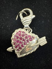 Judith Ripka Pave Ruby Puffed Heart W Arrow 925 Pendant Enhancer Sterling Silver picture