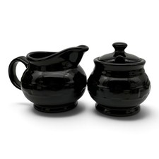 Longaberger Pottery Woven Traditions Creamer and Sugar Bowl Set Ebony Ceramic picture