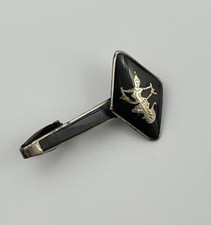 Vintage Tie Bar Clip Siam Sterling Silver Inlaid Nielloware Niello Buddhism picture