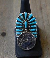 New Long Navajo 10 1/2 Ring by Davina Benally Sterling & Blue Turquoise 10 grams picture