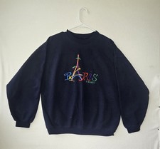 Vtg Embroidered Paris France Eiffel Tower Crewneck 90s Mens Size Large Blue  picture