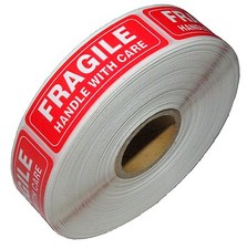 1 Roll 1000 1 x 3 FRAGILE HANDLE WITH CARE Stickers, Easy Peel and Apply  picture