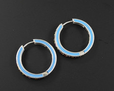Vintage EFFY Balissima 925 Sterling Silver Enamel Multi Gemstone Hoop Earrings picture