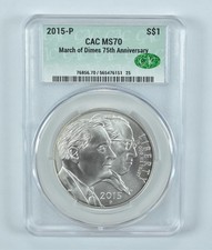 2015-P March Of Dimes Commemorative Silver Dollar MS70 CAC CACg picture