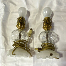 Antique Jefferson Glass Co. Pair Table Lamps, Clear Glass, White Base picture