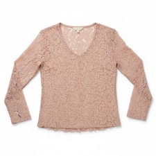 Adiva Womens Floral Lace V-Neck Long Sleeve Top Dusty Rose Pink Small picture