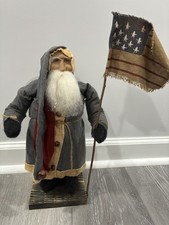 Vtg Arnett’s Santa Claus Christmas American Flag Bell Primitive Rustic 15” USA  picture