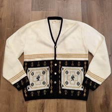 Vtg 50s 60s Penneys Sweater Cardigan Mens Orlon Mod Atomic Madmen USA Made Large picture