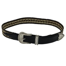 VTG Tony Lama Belt Black Horsehair Western Silver Buckle 1783L Size 34 Ladies picture