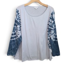 Pure Jill J Jill Top Womens XL Indigo Blue Tie Dye Scoop Neck Long Sleeve Knit picture