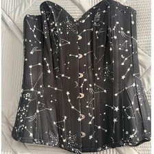 Corset Story Celestial Print Black Overbust Steel Boned Corset 24 Witchy Gothic picture