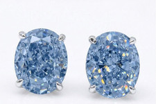 Rare 8.00 Ct Certified Oval Cut Natural Blue Diamond Studs VVS1 925 Silver picture