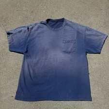 Vintage Navy Blue Pocket Tee Shirt Large Blank Faded Thrashed Distressed picture