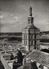 1927 Vintage FRANCE Avignon Church Statue River Architecture Photo Art HURLIMANN picture