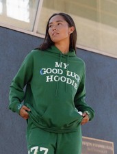 NWT The Mayfair Group Women’s Green “My Good Luck Hoodie” Oversized - L/XL picture