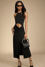 Lulus Top of the Trends Black Cutout Halter Midi Dress Twist Front Medium picture