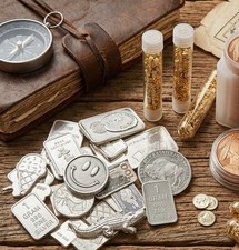 Gold & Silver Estate Bundle - 3 Gold Flake Vials with 5 Solid Silver Bars picture