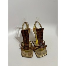 Vtg Roberto Cavalli Brown Croc Leather Sandal Heels 39 picture