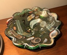 Murano Venetian AVeM Byzantine Confetti Bowl Emerald Gold Inclusions - Italy picture