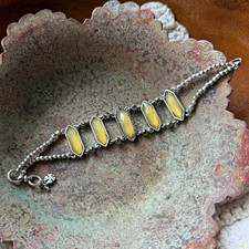 Vtg lucky brand Marquise Yellow Stone Bezel Link Bracelet, Lobster Clasp 7 in picture