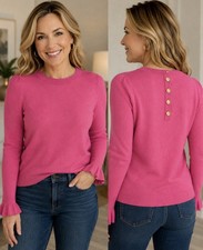 Talbots Women's Pullover Sweater Size P Pink Lambswool Blend Bell Long Sleeves picture