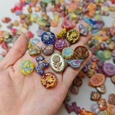 Vintage Style Czech  Glass Beads Handmade Fired Gold Painted Mixed Shapes picture