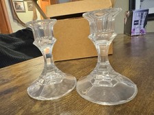 Vintage 1980’s Traditional Set (2) Clear 24% Lead Crystal Candle Holders picture