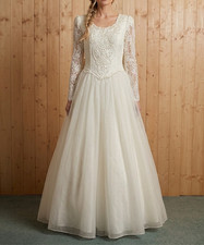 VTG Jessica McClintock Wedding Dress 8 Lace Gown Ivory 80s REMOVABLE BOW / VEIL picture