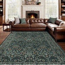 5×8 Dark Green Washable Floral Area Rug,Vintage Boho Soft Low-Pile Living Room picture