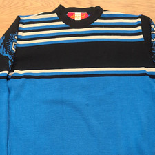 Diesel Women's Teens Knit Pullover Sweater Crew Neck Striped Logo Blue Black picture
