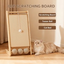 Large Vertical Sisal Cat Scratcher With Balls Wooden Frame Claw Care Toy picture