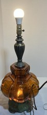 Vintage Amber Glass MCM Hollywood Regency Table Lamp Falkenstein picture
