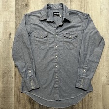Vintage Wrangler Western Chambray Pearl Snap Shirt Light Blue X-Long Tails Sz L picture